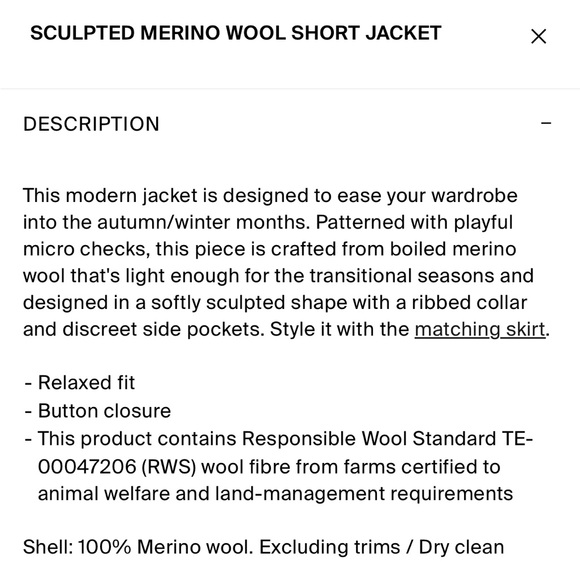 COS Sculpted Merino Wool Short Jacket Beige Checked Size Large - Picture 8 of 12